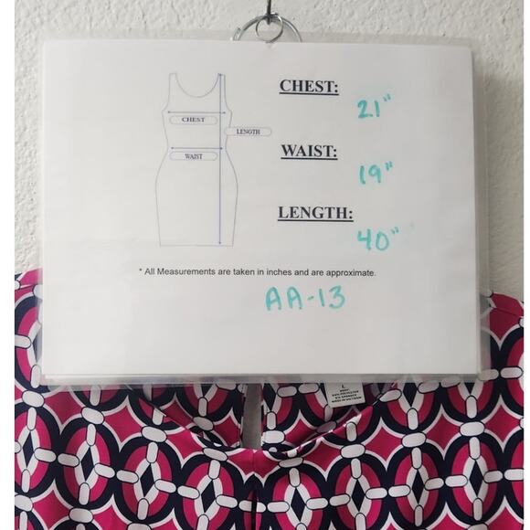 Liz Claiborne Geometric Pattern Dress Navy, Pink and White Size Large - Picture 9 of 9